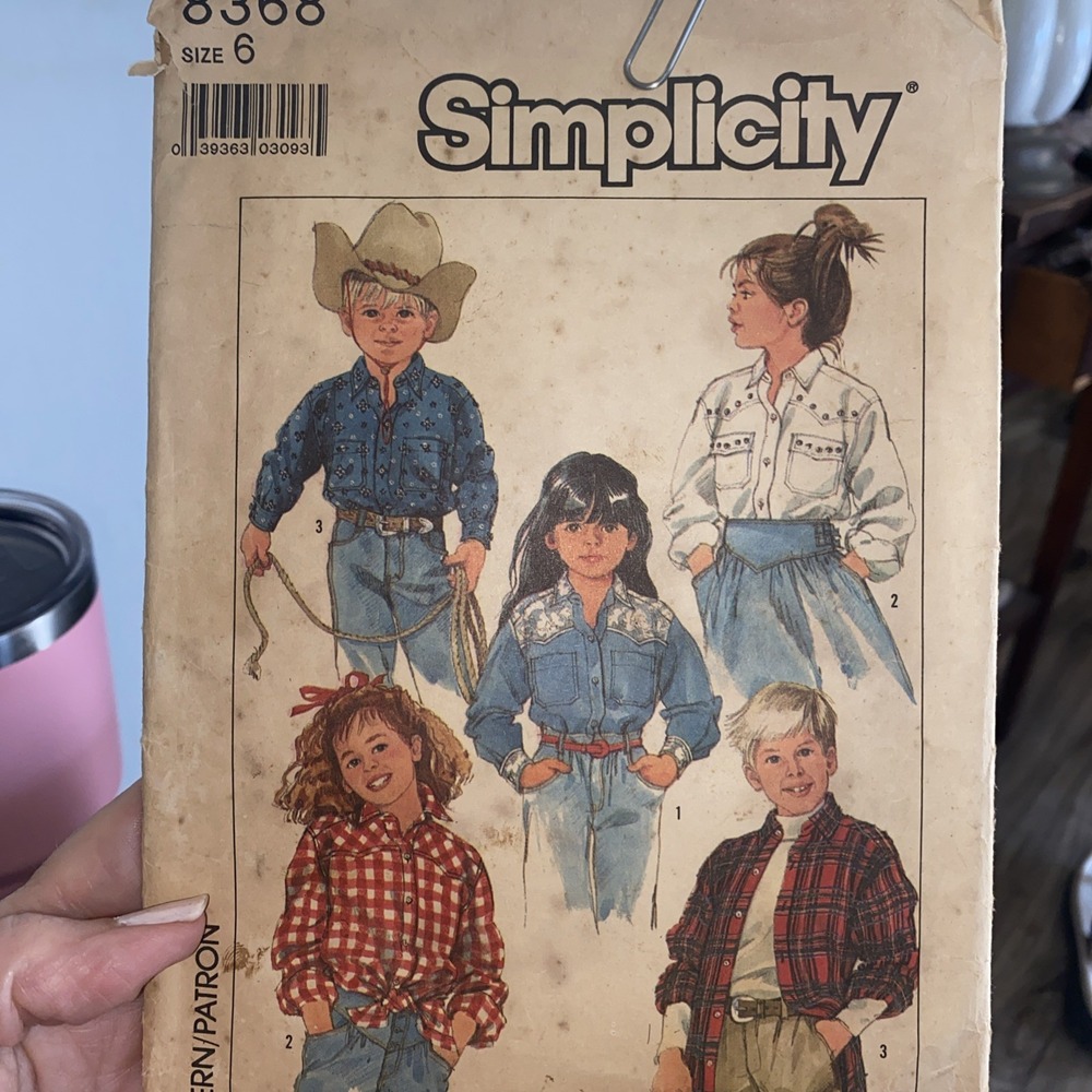 Simplicity 8368 Vintage 1987 Child Western Shirt Sewing Pattern Size 6 Uncut